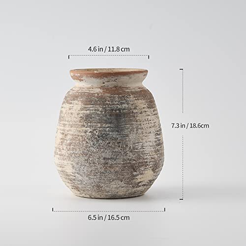 SIDUCAL Ceramic Rustic Vase, Whitewashed Terra Cotta Vase, Distressed Farmhouse Décor, Pottery Decorative Flower for Home Decor, Table, Living Room Decor, Shelf, Mantel, 7.3 Inch, Terra - color: Terra-s