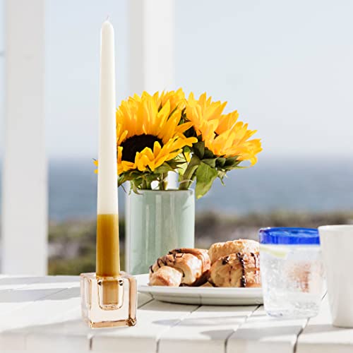 12PCS Amber Square Glass Taper Candle Holders for Table Centerpiece. Decorative Crystal Candle Stick Holder Sets. Candle Stand for Wedding, Dinning, Party. - color: Amber 12pcs