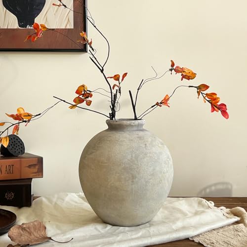 Rustic Ceramic Vase, 7.87 Inch White Grey Handmade Flower Vases for Farmhouse Decor, Decorative Pottery Vase for Living Room & Bedroom, Vintage Ceramic Rustic Vases for Kitchen & Entryway - color: White Gray