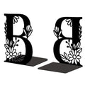 Peacoblue Metal Bookends for Shelves, Modern Decorative Heavy Duty Study Book Ends Stoppers for Office, Desk, Shelf, Room 5.3"x4.3"x7.1" Cast Iron Simple Tall Bookends 1 Pair (Letter B with Flower) - style: Letter B with Flower