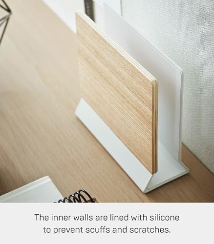 YAMAZAKI Home Rin Portable Laptop Holder Stand for Desk in Bedroom Or Office, Wooden Storage Station - Steel + Wood - color: Walnut