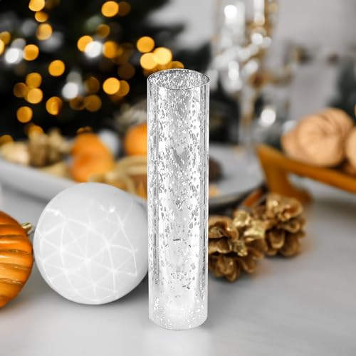 WGVI Hurricane Candle Holder Sleeve, W: 3", Ht: 14", Silver Speckled Glass Cylinder Open Both Ends, Chimney Tube Shade, 1 Piece - size: 3x14"H