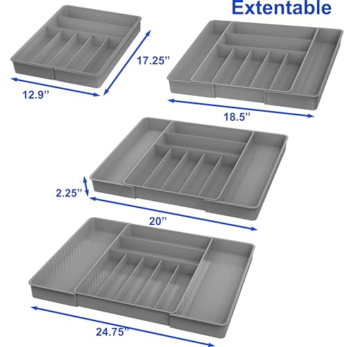Simple Houseware Expandable Kitchen Drawer Flatware Organizer, Gray – Adjustable Cutlery Tray with 9 Compartments for Utensils and Silverware - color: Gray