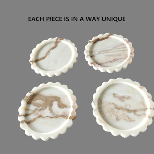 11" Large Round Marble Tray with Scalloped Edge, Circular Marble Decorative Tray for Coffee Table (Calacatta Gold) - color: Calacatta Gold