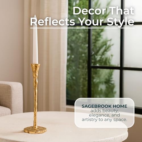 Sculpted Metal Candle Holder with Base – Abstrac Aluminum Decorative Taper Candle Holders – Metalic Office and Home Decor Accents for Living Room & Bedroom – 11", Gold - size: 11.0" H