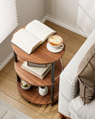 Small Nesting Coffee Table - 3-Tier Oval Accent Table for Small Spaces, Rustic Wood and Metal Couch End Table, Nightstand for Bedroom or End Table Living Room, Easy to Assemble, Rustic Walnut - color: Rustic Walnut, size: 1-Pack, style: With Guard Rail