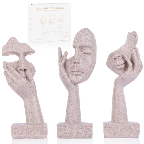 3 Pcs Thinker Small Statue Set - Art Resin Abstract Home Accent Figurines for Decor Woman Apartment Bookshelf Floating Shelf Coffee Table Office Desk Counter Decor (3 Pcs Sandstone, 6") - color: 3 Pcs Sandstone, size: 6"