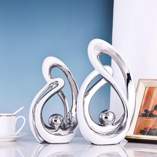 Home Decor Accent,Porcelain Art Mid Century Bookshelf Decorations,Gold Centerpieces for Tables,Abstract Ceramic Statue Sculpture for Coffee Table Mantel Tv Stand Centerpieces (White Silver, Large) - color: White Silver, size: Large