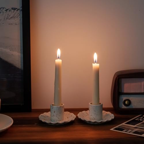 Ceramic Taper Candle Holders for Table Centerpiece, Decorative Candlestick Holders for Home Wedding Party, Housewarming Gifts,Pack of 2 (Round Shape)