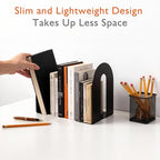 6 Pcs Metal Book Ends for Shelves, Modern Black Small Bookends Organizer, Minimalist Book Stopper & Invisible Metal Book Ends for Home Office Décor