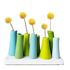 Chive - Pooley 2, Ceramic Flower Vase, 8-Tube Shape (Scout Blue with Blue and Green) - color: Scout Blue With Blue and Green