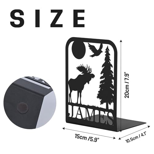 Custom Deer Metal Book Ends 2 Pcs, Forest Theme Bookends for Shelves Decorative, Heavy Duty Bookend Stopper, Deer Cabin Decor, Book Organizer for Desk, Black Book Holders for Home Office, Hunter Gifts - color: Color01 Deer