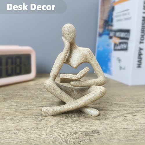 Reading Thinker Statue, Grey Abstract Sculpture for Bookshelf Knick Knacks, Minimalist Decor for Coffee Table, Office Desk, Living Room Shelf Decor - Modern Home Accents (Grey) - color: Gray