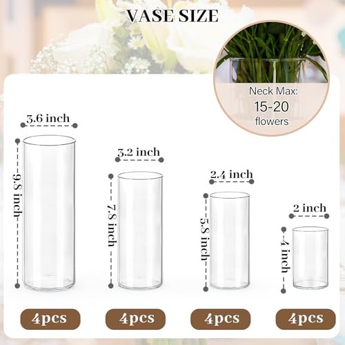 16 PCS Clear Cylinder Vases for Centerpieces | 4, 6, 8,10 Inch Tall Flower Vase for Wedding Decorations, Clear Floating Candle Vases in Bulk, Hurricane Candle Holdersfor Table, Home Décor - color: 16 Pack(4, 6, 8,10 Inch)
