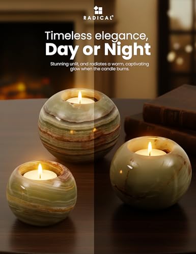 Radicaln Marble Tealight Candle Holder 4" Inch Green Onyx Handmade Set of 3 Mini Candle Holders for Dining & Entryway Table, Decorative Votive Candle & Marble Taper Holder for Home Decor - color: Green