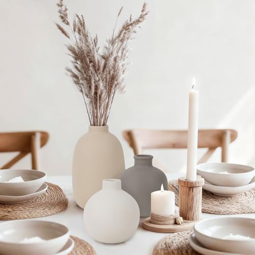 Modern Ceramic Vase Set of 5, Vases Home Decor Rustic Farmhouse Decorative Vase Pottery Vases for Bouquet Pampas Grass Dried Fresh Flowers, Table Living Room Kitchen Bedroom - color: 5 Pack-soft Tones