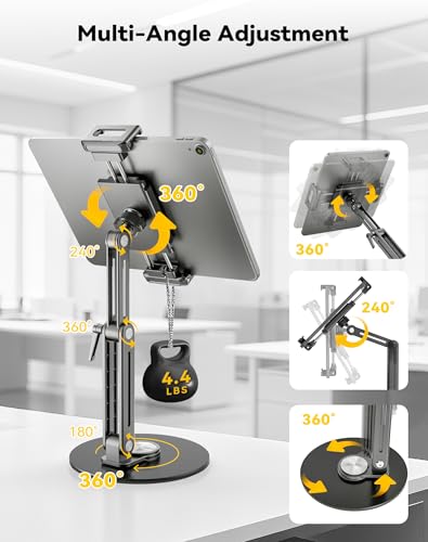 Portable Monitor Stand Large Clamp - Heavy Duty Aluminum Body support up to 4.4LBS 16" 17.3" 18.5 inch 360° Rotating Base Swivel Foldable Desk Stand for iPad Holder Tablet Mount for Kitchen/Travel - size: Up to 18.4''
