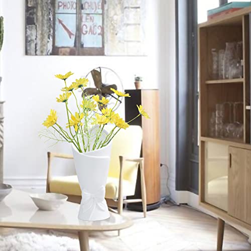 Matte White Bowknot Ceramic Vase, Modern Flower Vases for Home Decor, Pampas, Living Room, Mantel, Table Decoration (Model B)