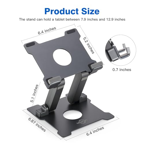 KABCON Adjustable Aluminum Tablet Stand (7-13.5 inch), Compatible with iPad, Surface Pro, FIRD HD 10, Samsung Galaxy Tab E, ASUS Transformer & Other Devices - color: Large-Grey