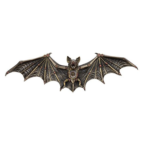 Steampunk Flying Bat Wall Plaque 13.75" L Cold Cast Bronze