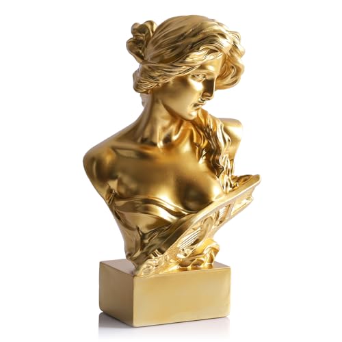 11.8" H Greek Mythology Bust Statue Decor,Artemis Statues Roman Goddess Figurines,Used for Sketch Practice Aesthetics Statues and Sculptures and Indoor Filling Space for Living Room, Bedroom (Gold) - color: Gold, size: Large