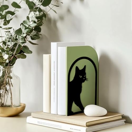 Peacoblue Metal Bookends for Shelves, Modern Decorative Heavy Duty Study Book Support Stoppers for Office, Desk, Shelf, Room 5.3"x4.3"x7.9" Cast Iron Simple Tall Bookends, 1 Pair (Cute Cat) - style: Cute Cat