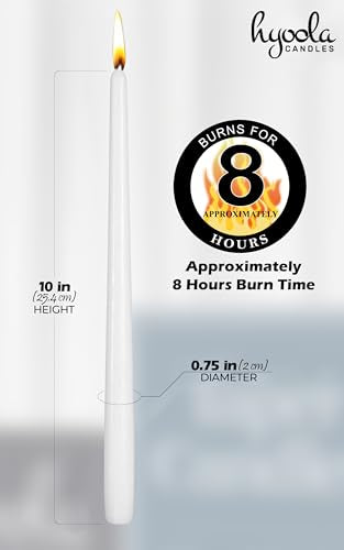 Hyoola 12 Pack Tall Taper Candles - 10 Inch White Dripless, Unscented Dinner Candle - Paraffin Wax with Cotton Wicks - 8 Hour Burn Time - size: 10 inch