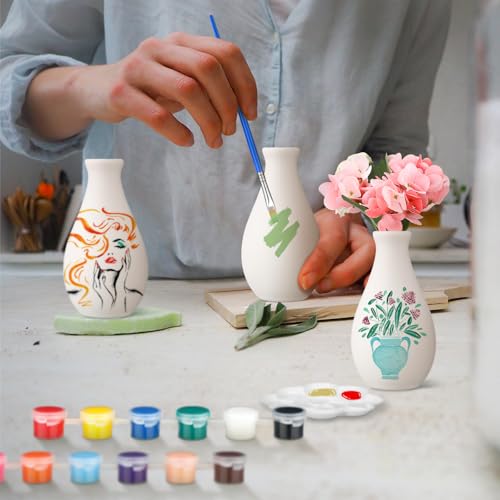 6 Set Mother's Day Ceramics to Paint DIY Your Own Ceramic Painting Kit for Crafts Vase to Paint Unpainted Plaster Paintable Kit Mother Art DIY Craft Supply with Brush Palette for Adult(Delicate) - color: Delicate