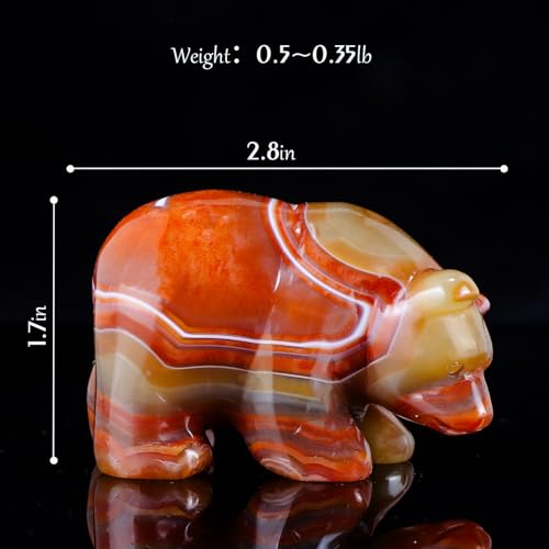 3" Red Banded Carnelian Crystal Bear Figurine Gifts for Hand Carved, Gemstone for Office Bear Statues Home Decor - color: Red Banded Carnelian Crystal
