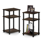 Furinno Just 3-Tier Turn-N-Tube End Table / Side Table / Night Stand / Bedside Table with Plastic Poles, 2-Pack, Columbia Walnut/Black - color: Columbia Walnut/Black, size: 3-Tier, Round Pole, style: 2-Pack