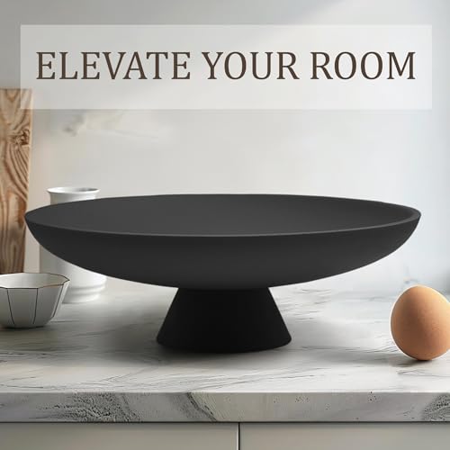 LIN CHUAN Large Decorative Bowl, Modern Resin Pedestal Bowl for Home Decor, Stylish Fruit Bowl for Kitchen Counter, Chic Key Holder for Entry Table, Matte Black - color: Black