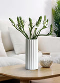 GeLive Glazed White Ceramic Vase Ribbed Straight Cylinder Minimalist Waterproof Flower Vase, Home Decor Centerpiece for Fresh Bud Artificial Dried Flowers 9 Inch Height - style: Straight Cylinder
