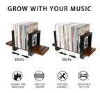 Adjustable Vinyl Record Storage Holder - Solid Wood Base Mid-Century Album Display Stand for 20-57 LPs - Retro Desktop Record Rack & Magazine Organizer - Aesthetic Gift for Audiophiles
