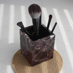 Natural Rosso Levanto Marble Square Storage Container for Toothbrush/Makeup Brush/Pens, Countertop Organizer Bathroom - color: Rosso Levanto