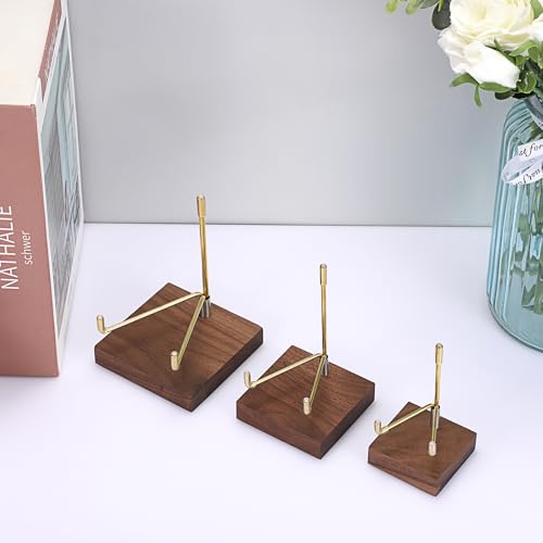 Hipiwe Adjustable Metal Arms Display Stand Easel with Wooden Base - Small Display Easel Holder for Displaying Fossil Coral Geodes Rock Mineral Agate Plate Seashell and Photos, 2"x2"x3.2"