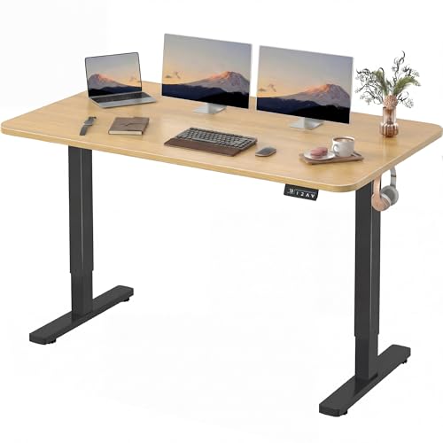 Furmax Electric Height Adjustable Standing Desk Large 55 x 24 Inches Sit Stand Up Desk Home Office Computer Desk Memory Preset with T-Shaped Metal Bracket, Maple - color: Maple, size: 55 Inch
