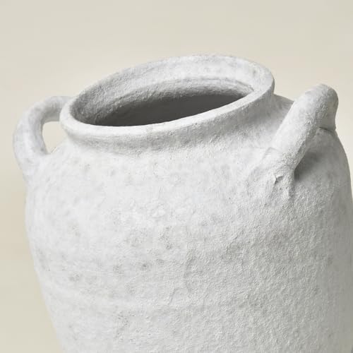 Ceramic Flower Vase, 6.5 inch White Farmhouse Table Rustic Vases, Handcrafted Weathered Pottery Vases, Small Flower Terracotta Vase for Home Decor, Living Room, Table, Shelf, Fireplace