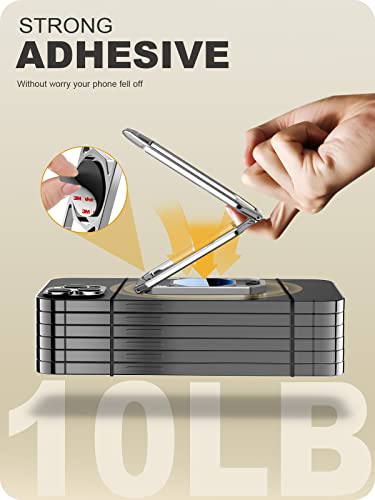 A-LuGei 𝗙𝗼𝗹𝗱𝗮𝗯𝗹𝗲 & 𝗔𝗱𝗷𝘂𝘀𝘁𝗮𝗯𝗹𝗲 Phone Kickstand Ring Holder, Magnetic Cell Phone Grips, Phone Stand for Desk, Adhesive Phone Holder for Hand, 360° Rotation Ring for Back of iPhone Case - color: Hallow Silver