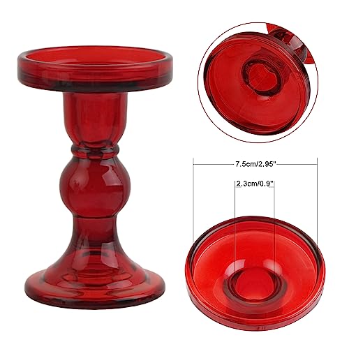6-Piece Set of Red Glass Candlestick, Crystal Candlestick Holder Holder and Conical Candle, Christmas Candle Holder Decoration, Family Living Room Wedding Candle Holder (red2sets) - color: Red2sets