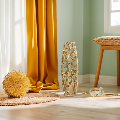 Ceramic Vase Large Floor Vase Handmade Ceramic Flower Holder Hand Carved Sophisticated Vessel for Decorative Branches and Dried Flowers 24 Inches Gold