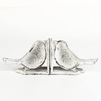 Jemeni Bird Book Ends for Shelves, Cast Iron Birds Book Ends for Shelves, Cute Bookends Decorative, Heavy Duty and Unique Decorative for Heavy Books, White Finish