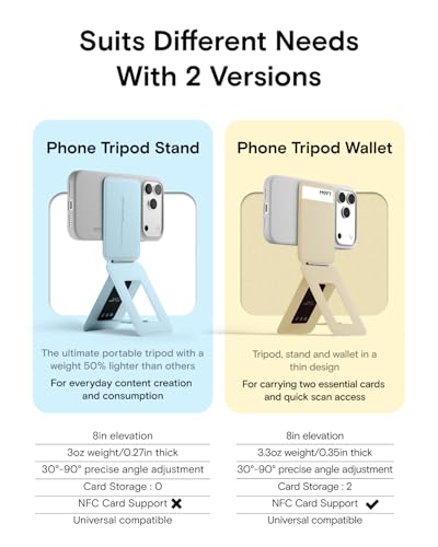 MOFT Phone Tripod Stand Selfie Stick for iPhone, Multi-Angles iPhone Stand, Lightweight & Portable Phone Holder, Strong Magnets, MOVAS Vegan Leather, Travel Essentials,Soothing Mist(Without Card Slot) - color: Soothing Mist x Without Card Slot, size: Wtho