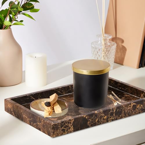 Marble Bathroom Vanity Tray, Natural Luxury Vanity Home Kitchen Bathroom Table Tray, Stone Decorative Countertop Dresser Trays for Key Coffee Perfume Jewelry Makeup (Dark Brown, 12"x 8" x1.2") - color: Dark Brown, size: 12" x 8" x 1.2"