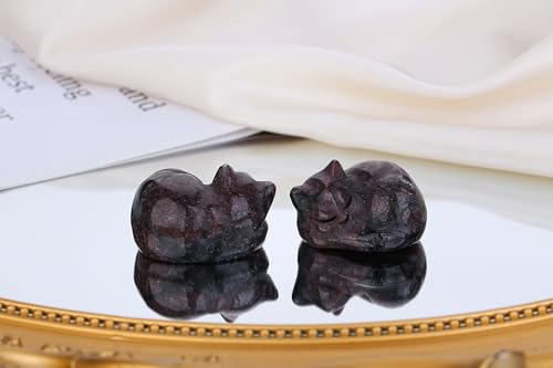 QINJIEJIE Red Cat Crystal Statue Healing Crystal Sleeping Cat Gemstones Decor Cute Kitten Figurines Gift Crystals Home Office Desk Decor for Lovers Men Women - color: L-garnet, size: 1.5 inches
