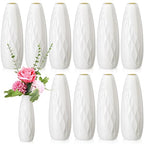 10 Pack Composite Plastic Flower Vases Bulk White Small Tall Conic Floral Vases for Centerpieces Unbreakable Bud Vase for Wedding Party Living Room Decor (Elegant) - style: Elegant