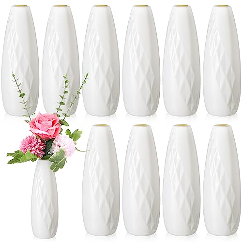 10 Pack Composite Plastic Flower Vases Bulk White Small Tall Conic Floral Vases for Centerpieces Unbreakable Bud Vase for Wedding Party Living Room Decor (Elegant) - style: Elegant
