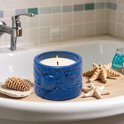 Hodao Oceanic Serenity Handcrafted Aromatherapy Box with Candle & Decor – Beach Rock Sculpture with Sea Turtle, Seashells, for Home, Bathroom, Yoga Room Decor (Blue-Turtle) - color: Blue-turtle