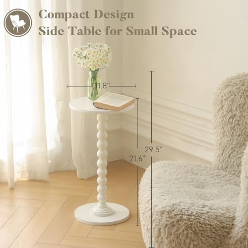 Fultyle Round Side Table, Small Drink Table for Small Spaces, Modern Accent End Table Nightstand with Solid Wood Leg for Living Room, Bedroom, Corners, and Office (White) - color: White