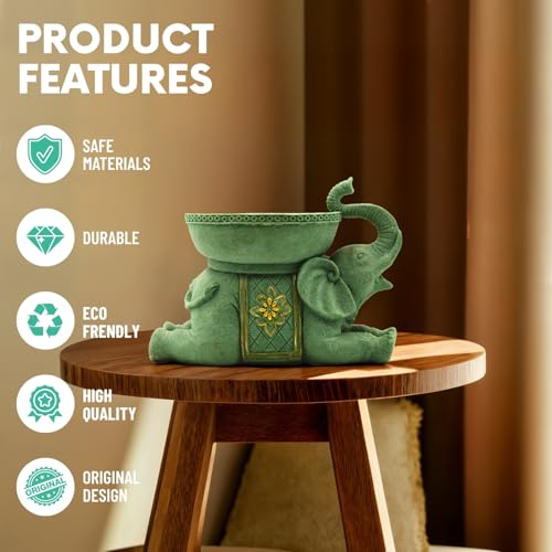Elephant Decor Resin Sculpture with Tray – Antique Style Animal Figurine for Home, Office, Bookshelf, TV Stand – Unique Gift for Women, Moms, Friends(Green Elephant Tray) - color: Green Elephant Tray