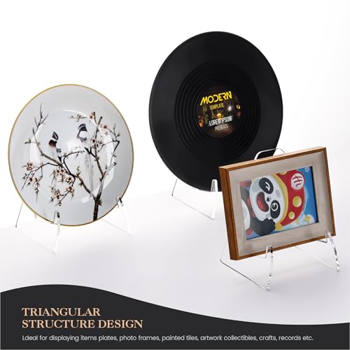 YUXUN Plate Stand for Display,2 Pack Plate Holder Display Stand,Acrylic Picture Frame Stand for Picture,Decorative Plate,Photo Easel,Tabletop Art(Clear,8Inch)